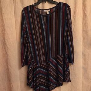 Dana Buchman Black Multicolor Striped Tunic